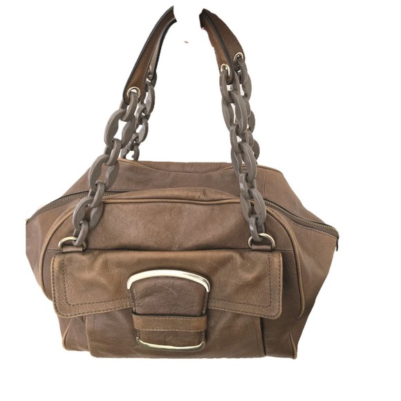 Banana Republic Brown Leather Shoulder Bag With Large Buckle Accent Y2K … - Picture 1 of 11